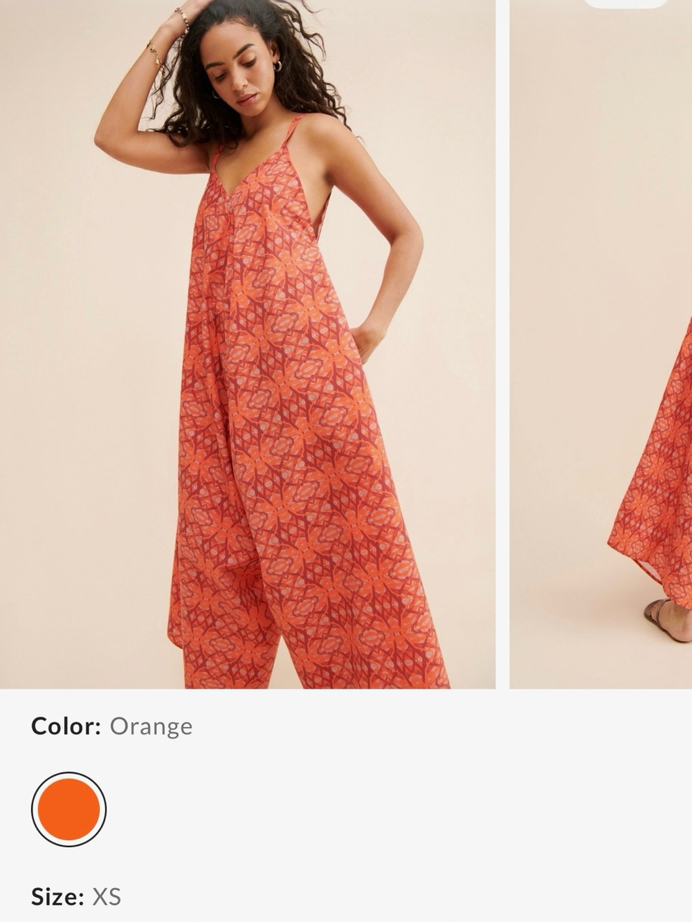 Free People Orange Printed Wide-Leg Jumpsuit